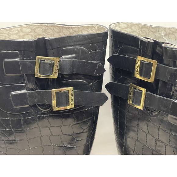 Chooka Signature Crocodilia Black Print Women Rain Boots Sz 10 Buckle Mid Calf - Picture 13 of 13